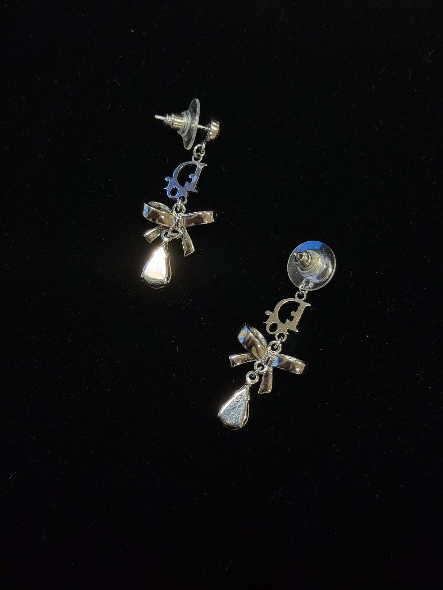 HOLD* Vintage Dior Crystal Bow Drop Earrings – Silver Tone