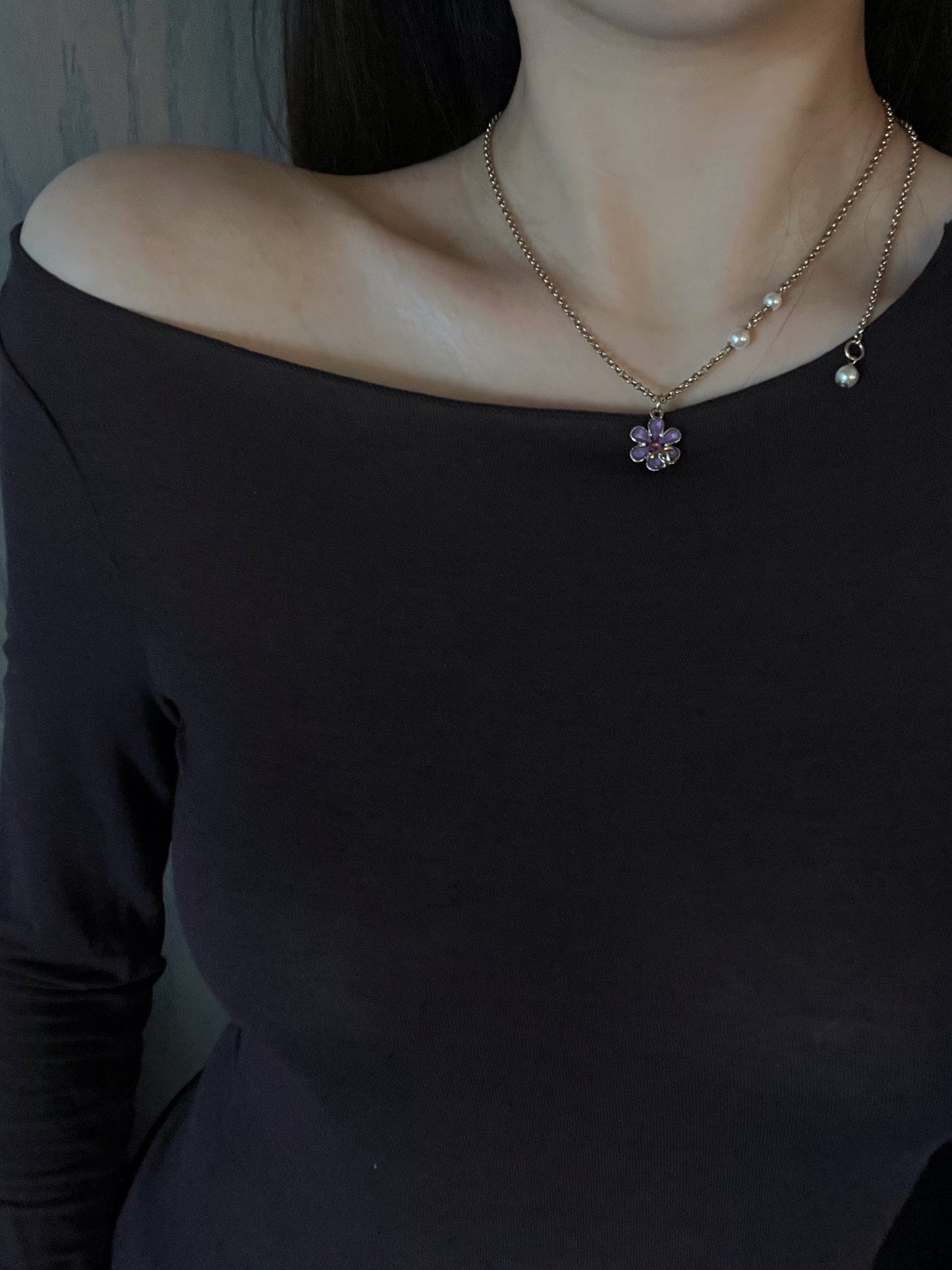 Chanel 2020 Vintage Pearl & Violet Adjustable Sweater Necklace