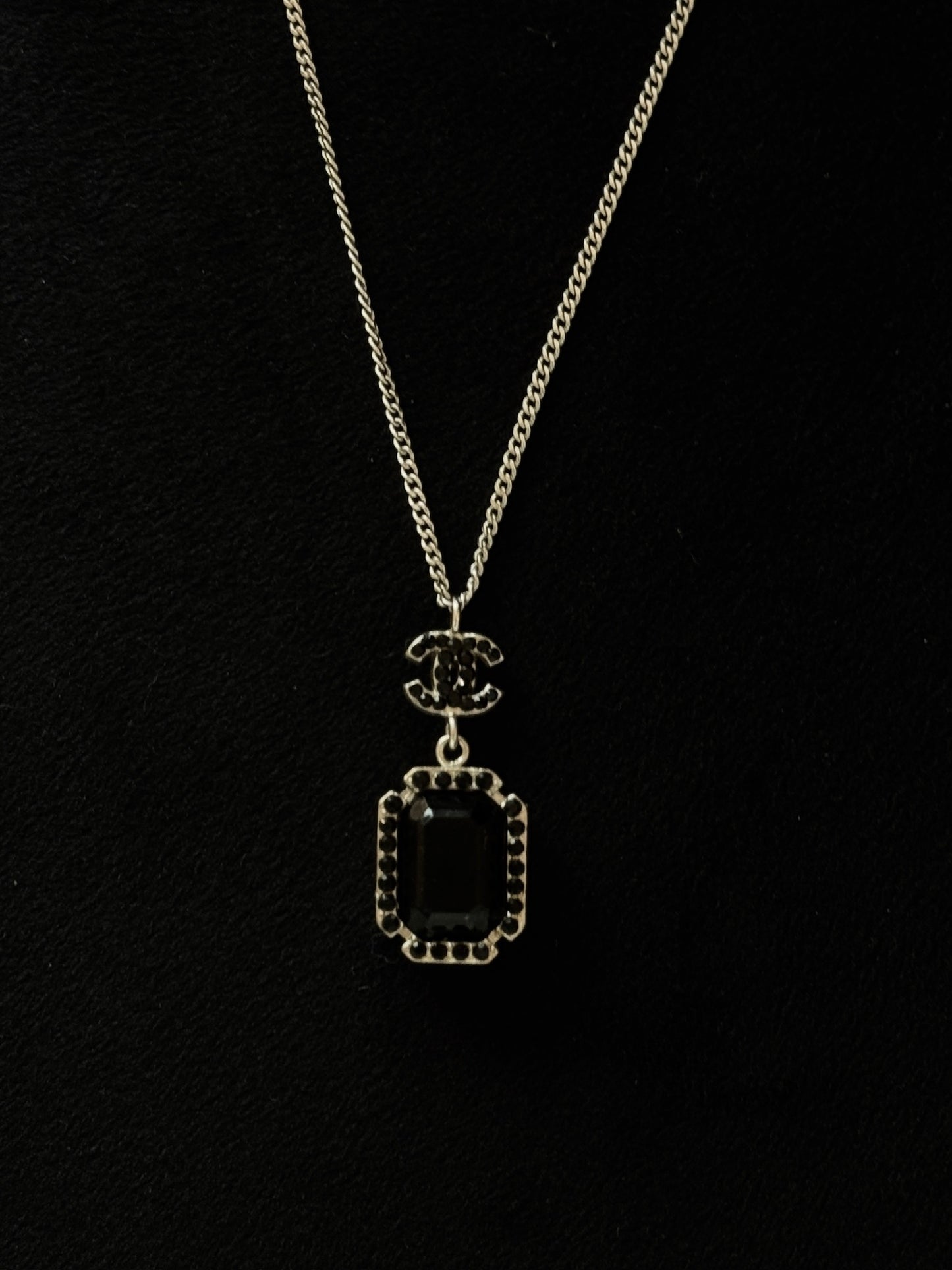 Chanel Black Crystal CC Pendant Necklace