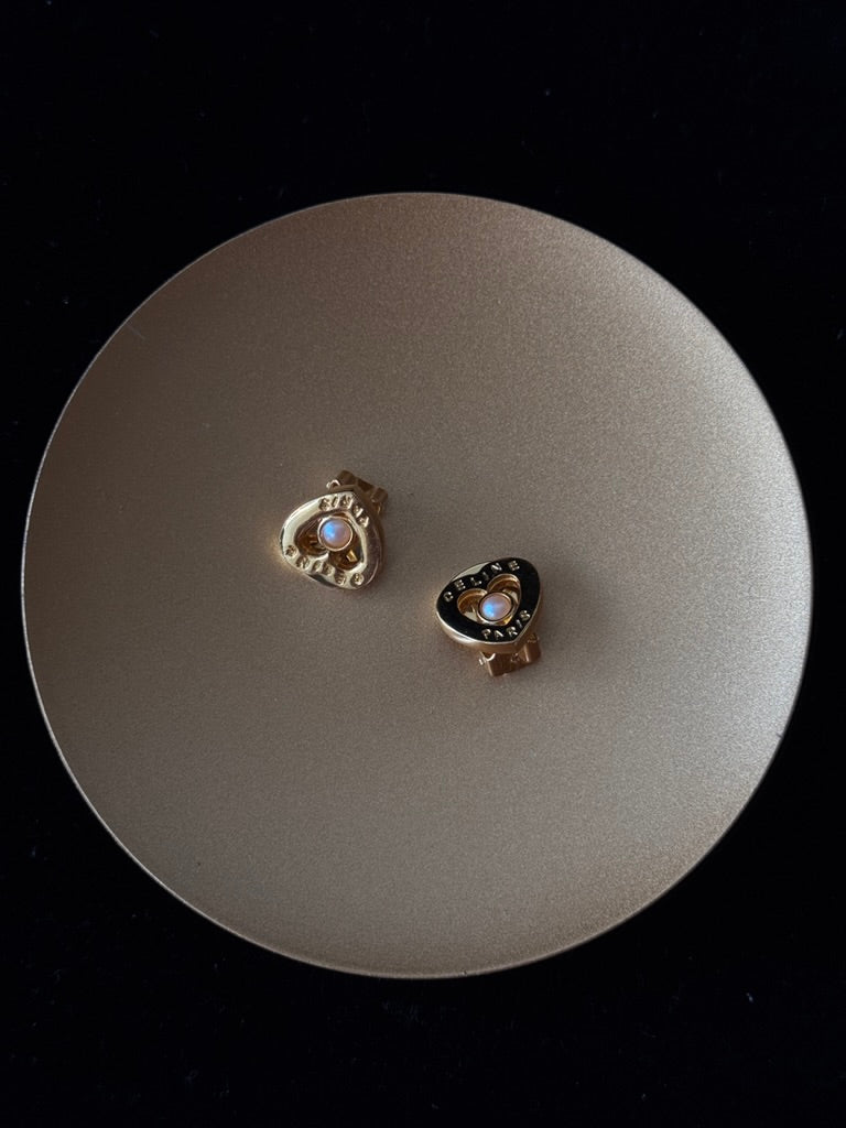Celine Vintage Heart Pearl Ear Clips