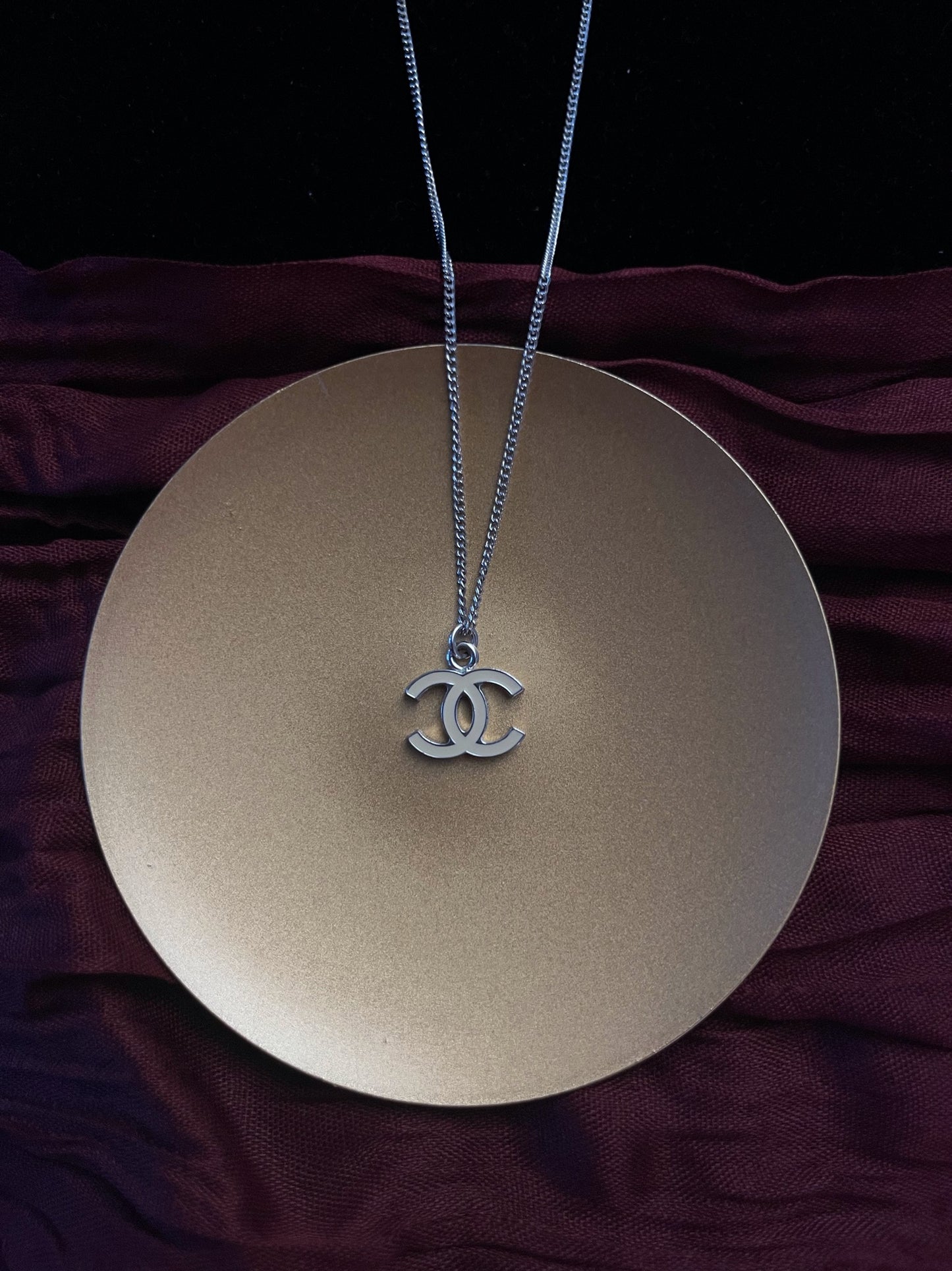 Chanel 2005 Ivory Enamel Double-C Pendant Necklace in Silver-Tone