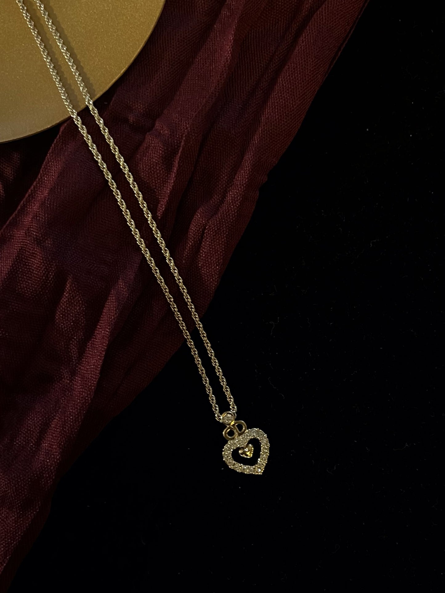 Vintage Dior Gold-Tone Openwork CD Heart Rhinestone Necklace