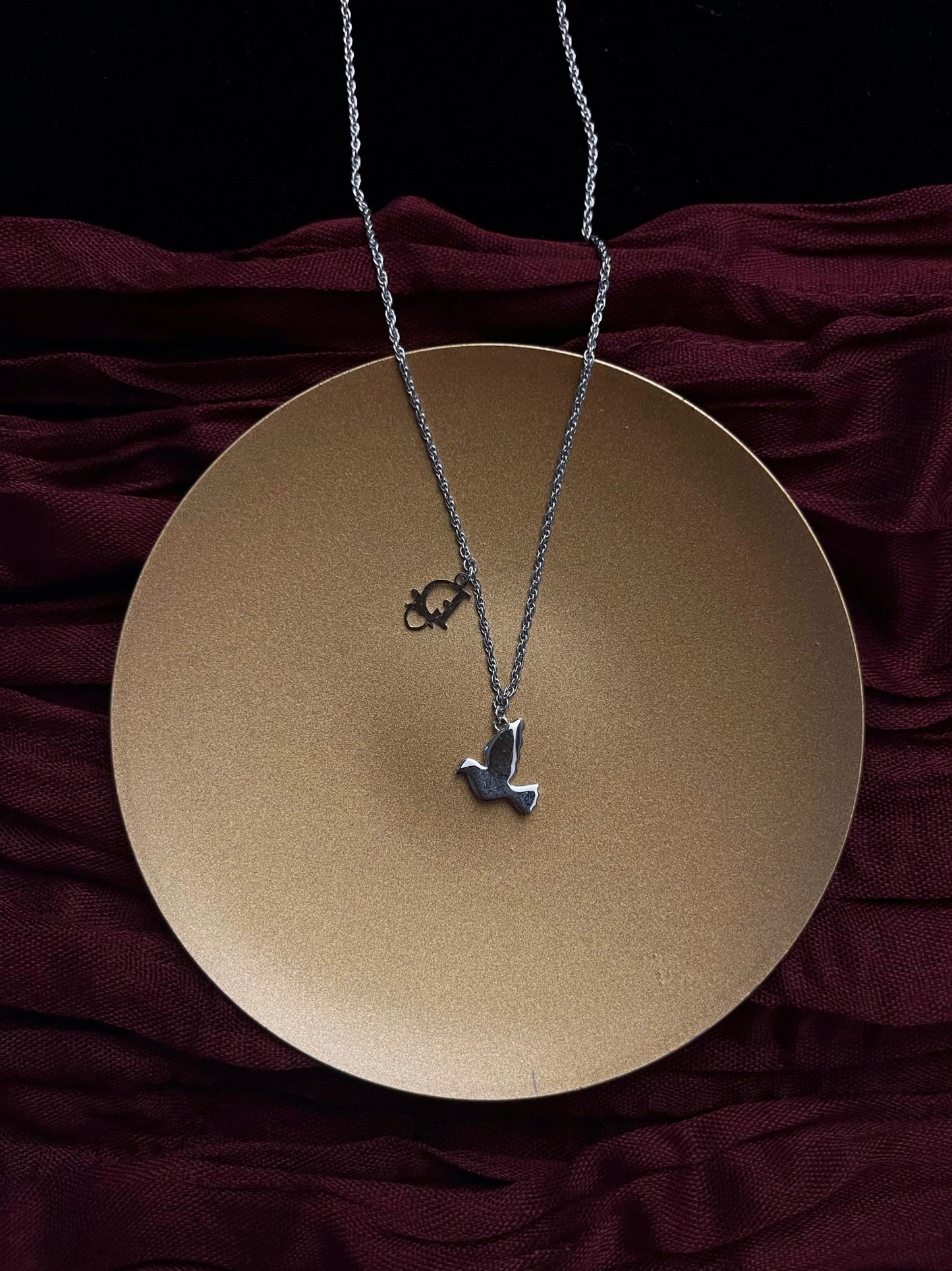 Vintage Dior Silver Crystal Dove Necklace