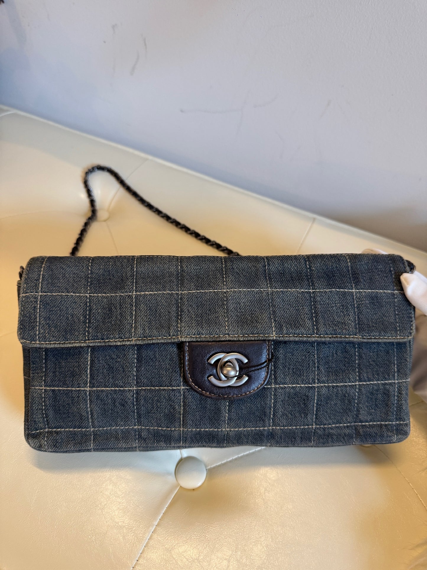 Chanel Dark Blue Denim Chain Flap Shoulder Bag