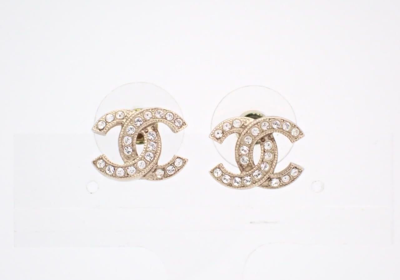 Chanel 2021 Crystal CC Logo Stud Earrings – Gold Tone
