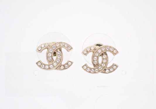 Chanel 2021 Crystal CC Logo Stud Earrings – Gold Tone