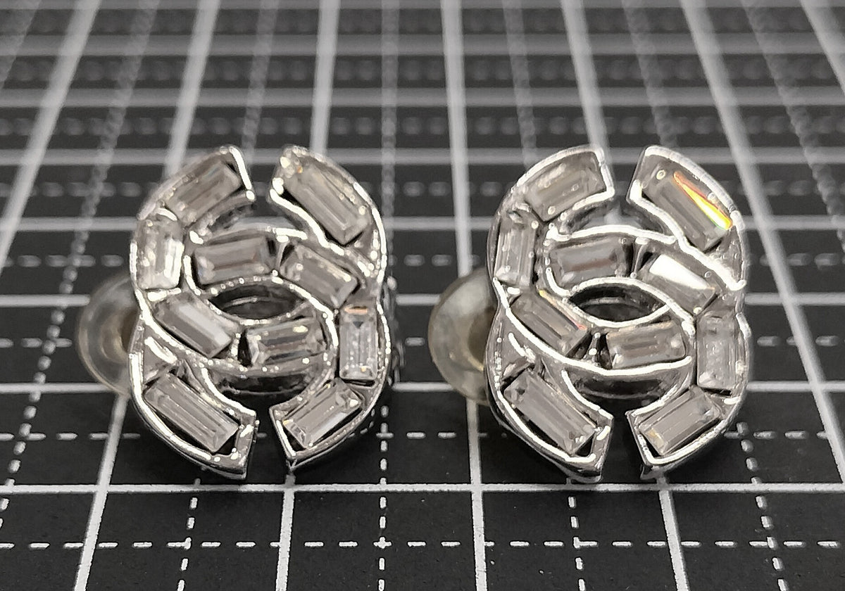 Chanel 2001 Diamanté Oval CC Clip-on Earrings