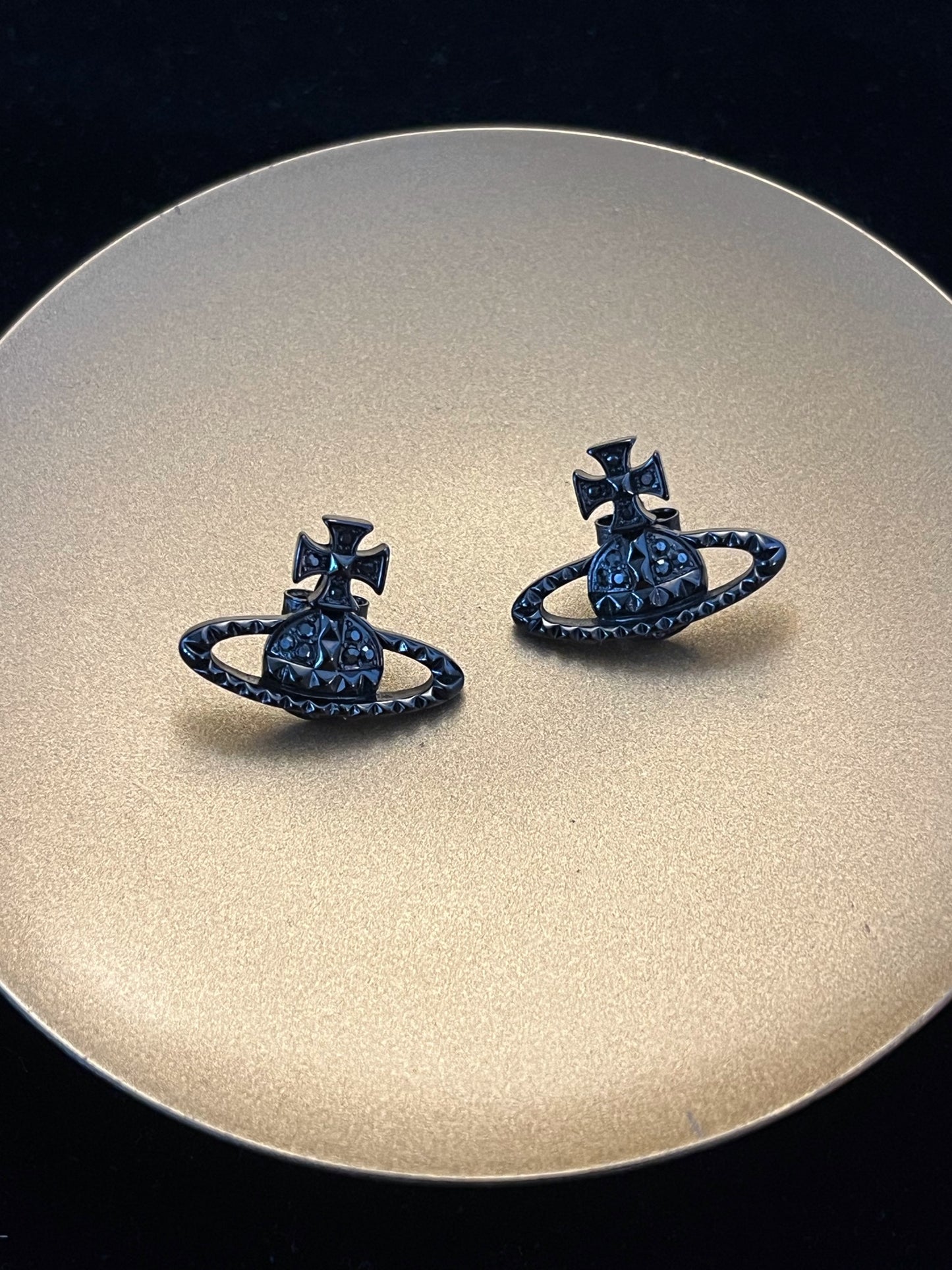 Vintage Vivienne Westwood Black Crystal Orb Stud Earrings