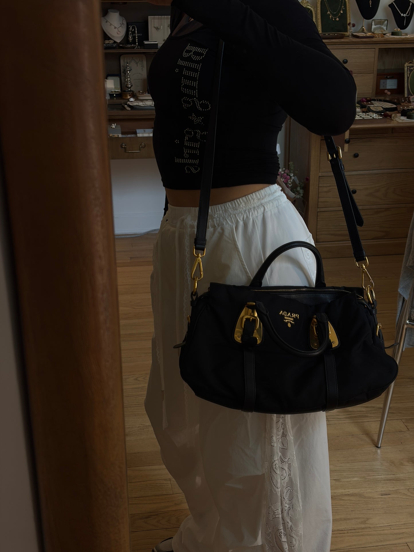 Prada Tessuto Leather and Nylon-Trim Handbag – Black