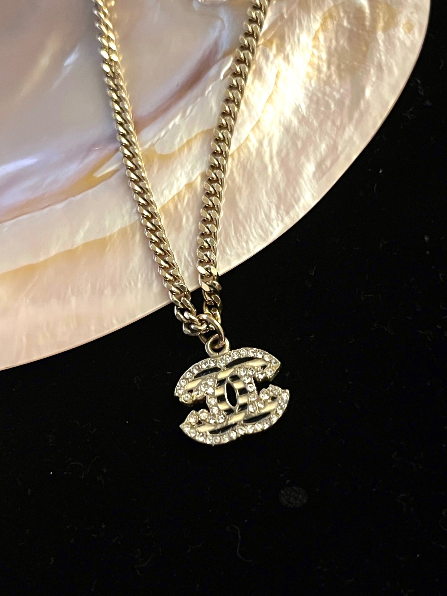 Chanel 2008 Black & White Crystal-Edged CC Necklace