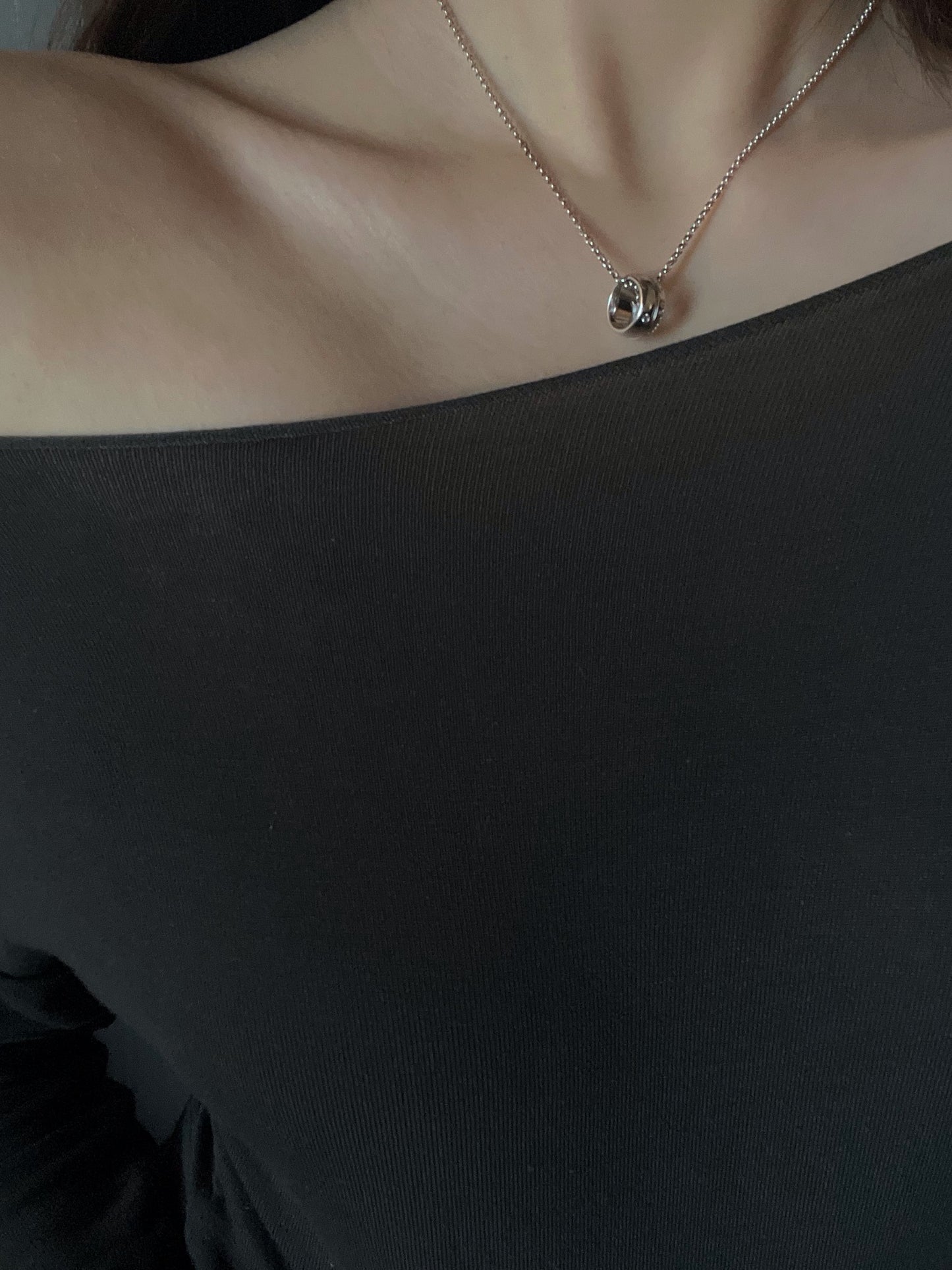 CELINE 925 Sterling Silver Logo Ring Pendant Necklace