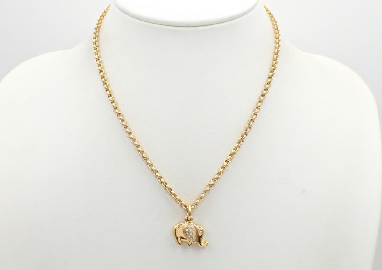 Vintage Dior Full Crystal Gold Elephant Pendant Necklace