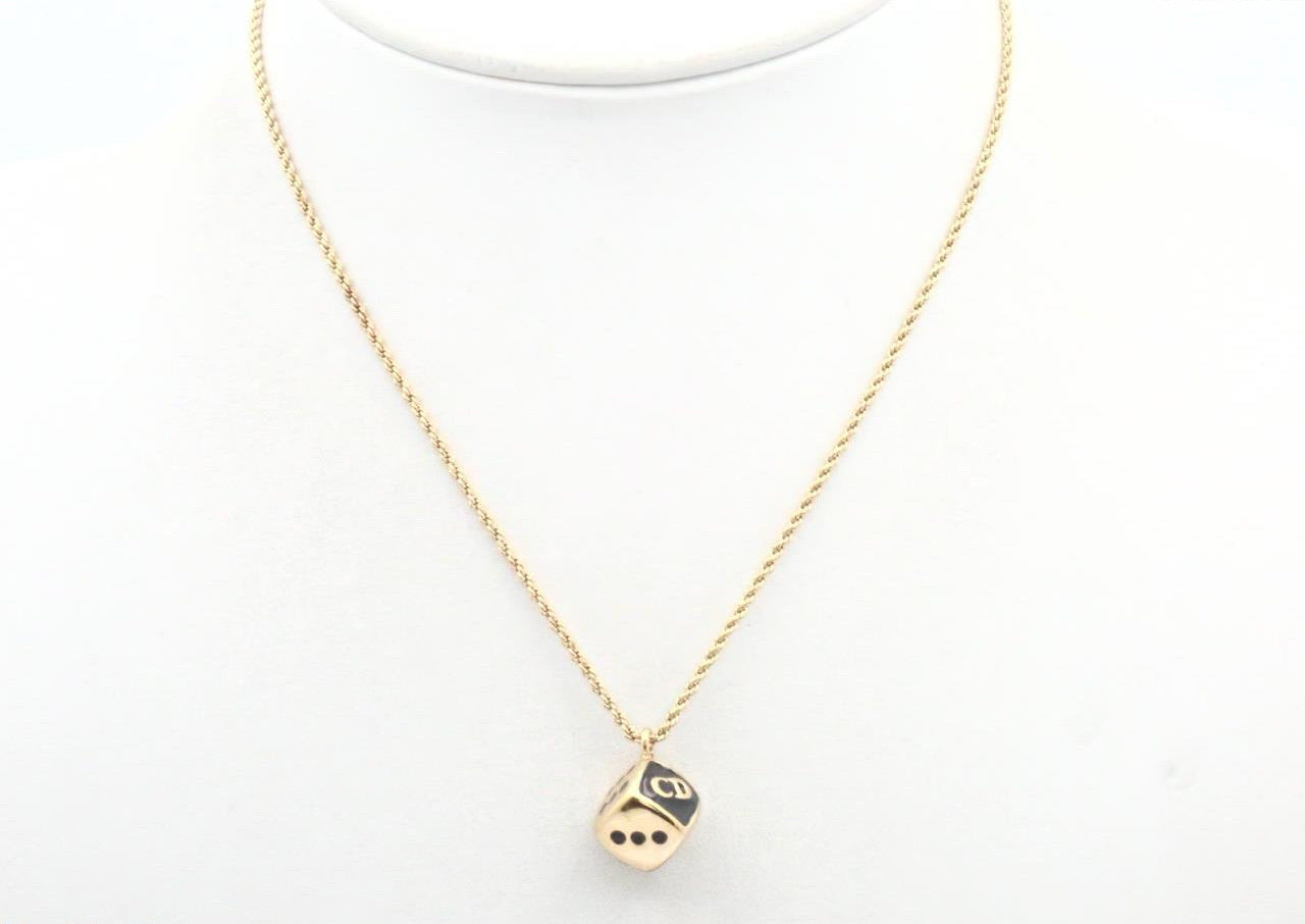 Vintage Dior Black & Gold Dice Pendant Necklace