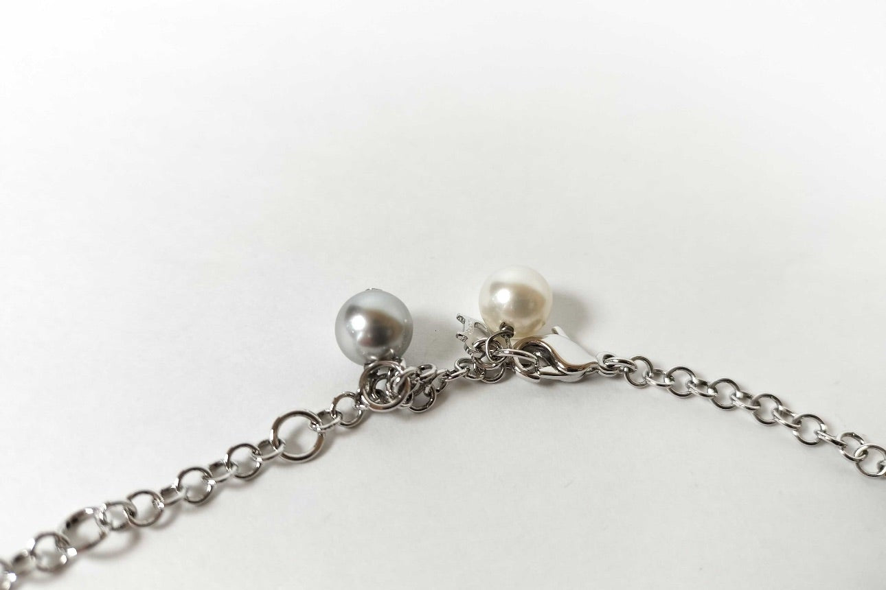 Dior Vintage Glass Rose & Pearl Charm Necklace (Silver Tone)