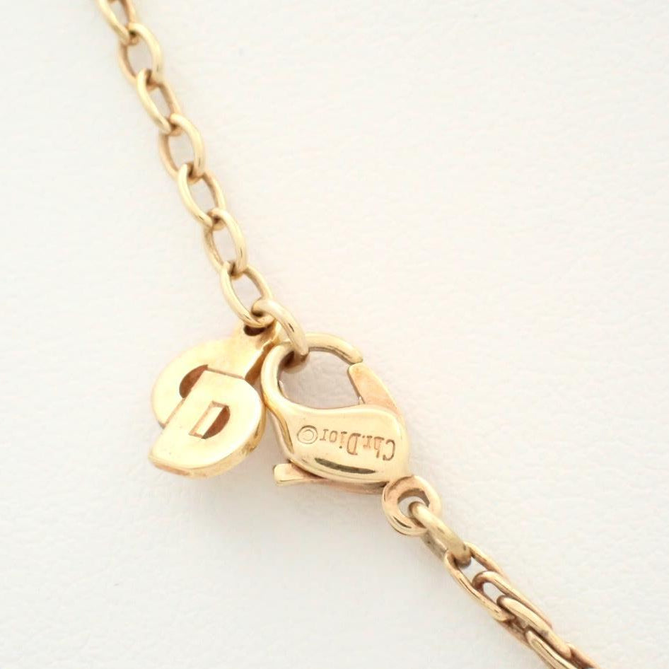 Dior Vintage Crystal V Pendant Necklace (Gold Tone)
