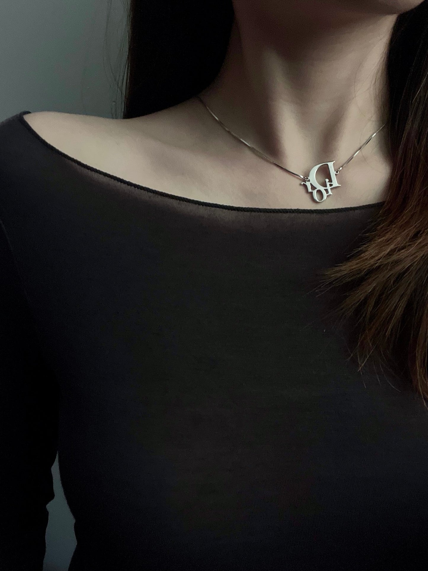 Dior Y2K Silver D Logo Choker Necklace