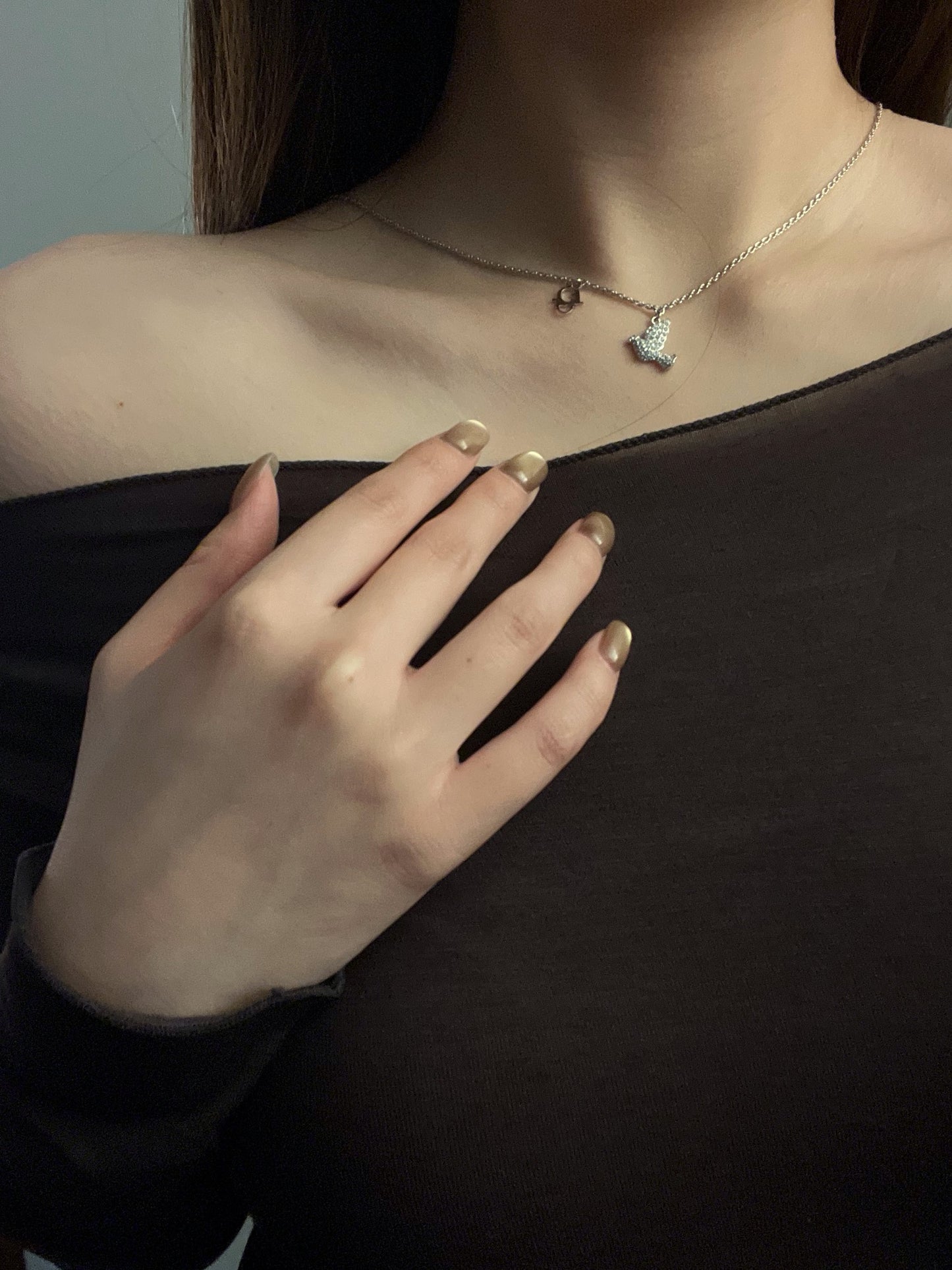 Vintage Dior Silver Crystal Dove Necklace