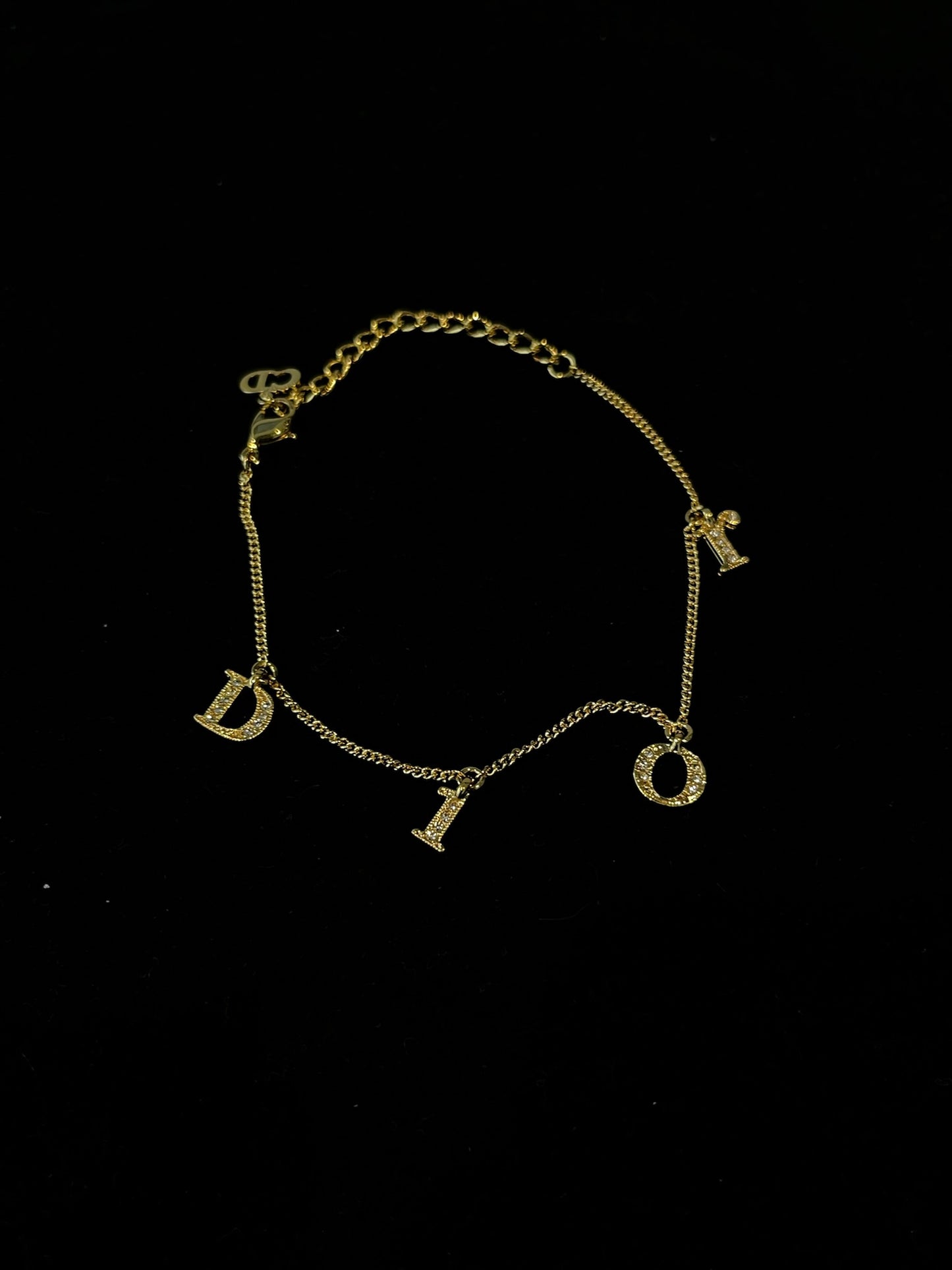 Dior Vintage Gold-Tone&Crystal Logo Chain Bracelet