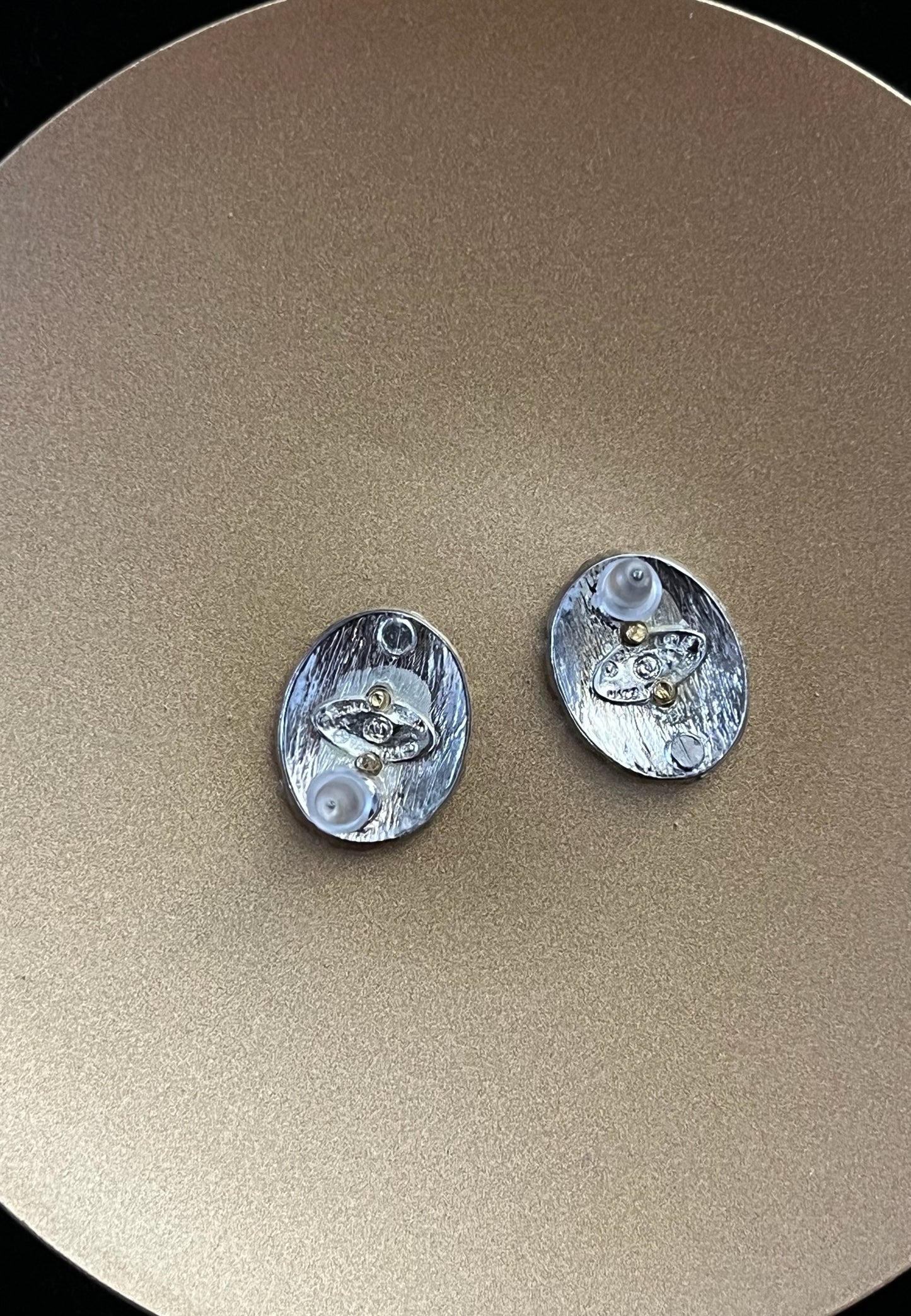 Chanel 1980s Black & Silver Shield Stud Earrings