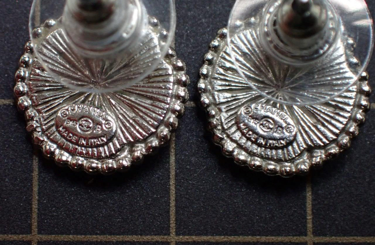 Chanel 2015 Vintage Silver CC Textured Stud Earrings