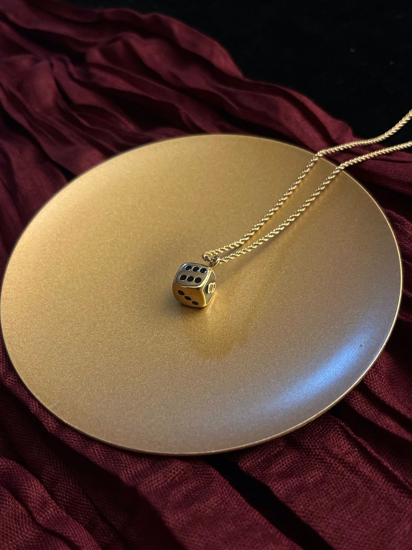 Vintage Dior Black & Gold Dice Pendant Necklace