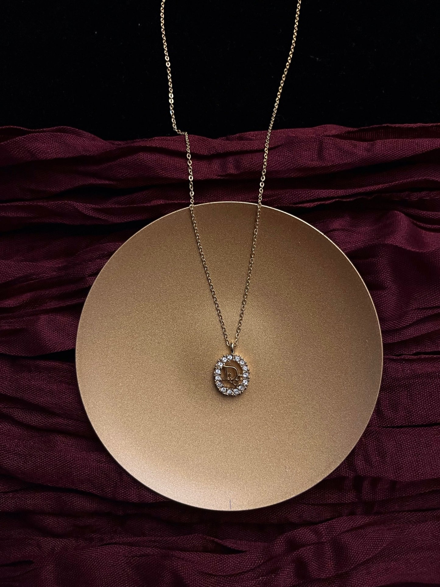 Vintage Dior Gold-Tone Vertical Crystal Logo Pendant Necklace