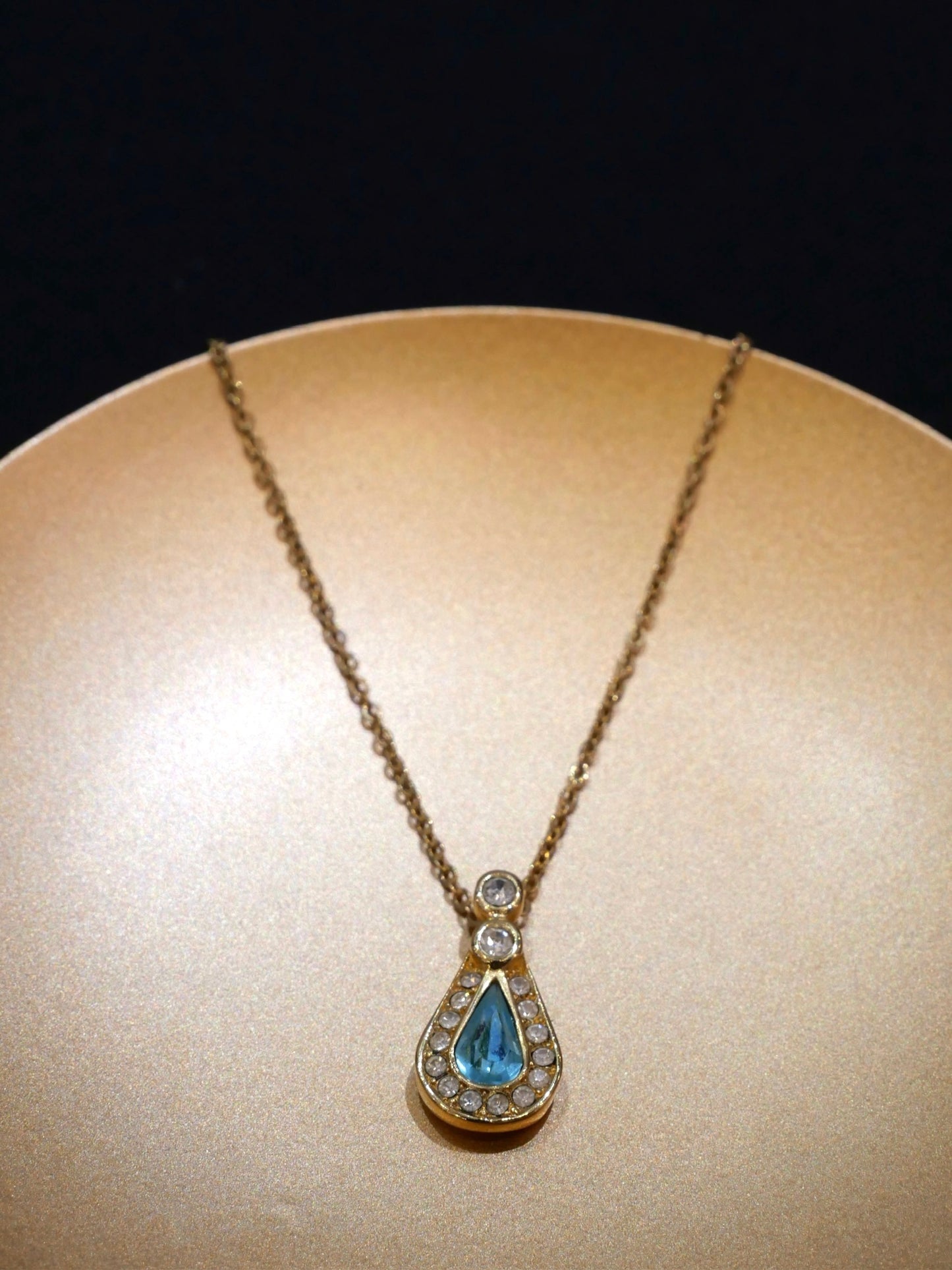 Dior Vintage Blue Teardrop Crystal Pendant Necklace
