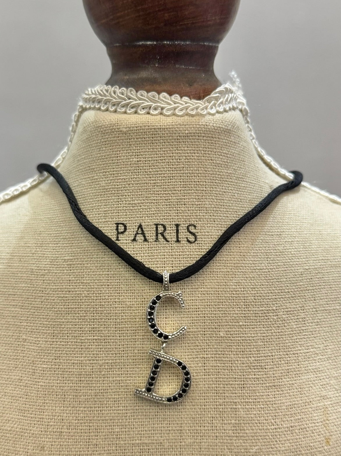 Vintage Dior Black Crystal CD Choker Necklace