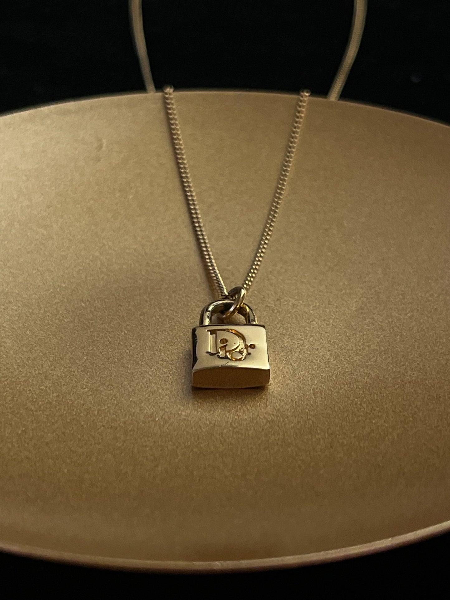 Vintage Dior Gold Padlock Pendant Necklace