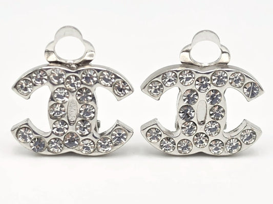 Chanel 2005 Silver CC Logo Clip-On Earrings