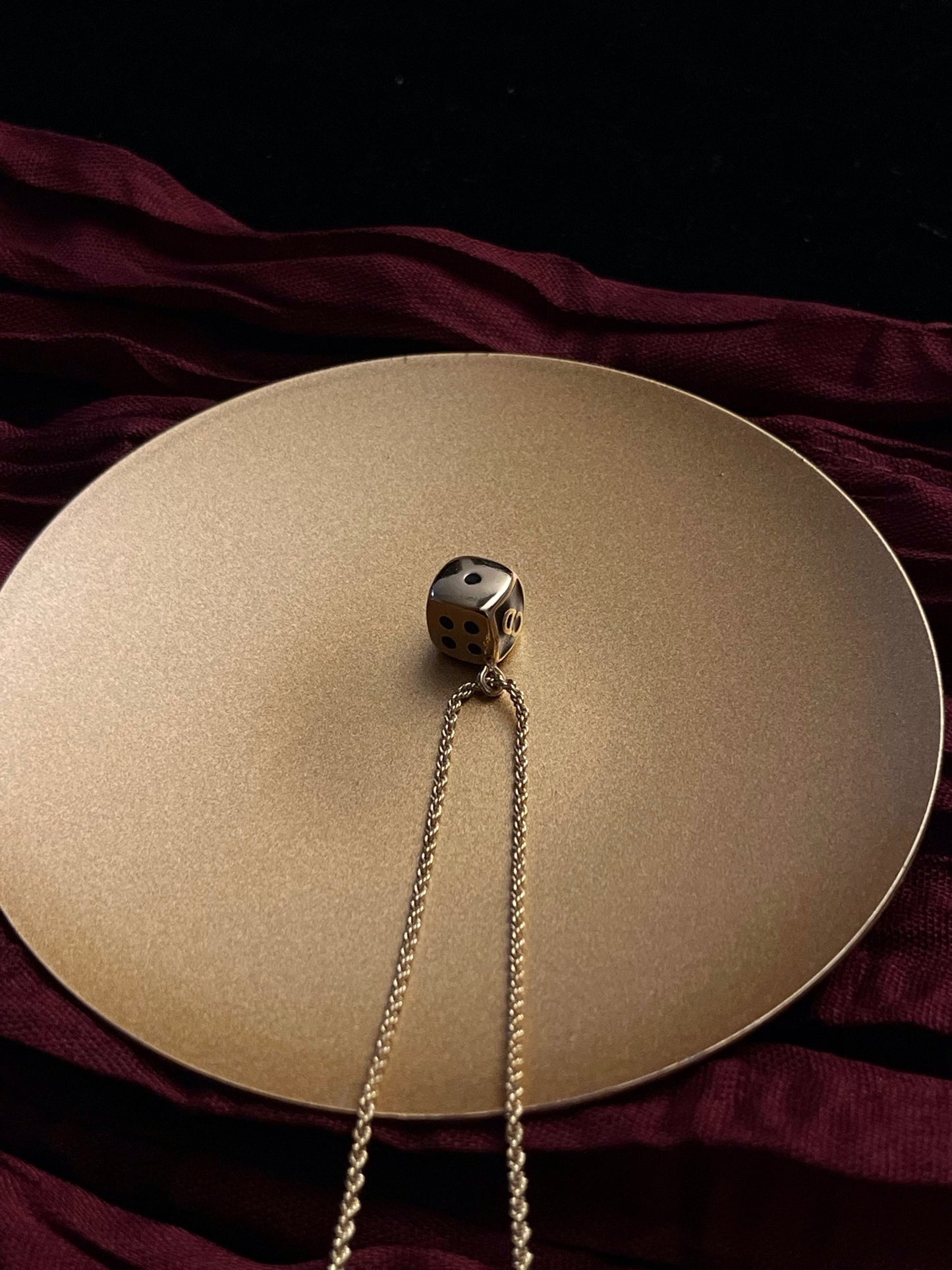 Vintage Dior Black & Gold Dice Pendant Necklace