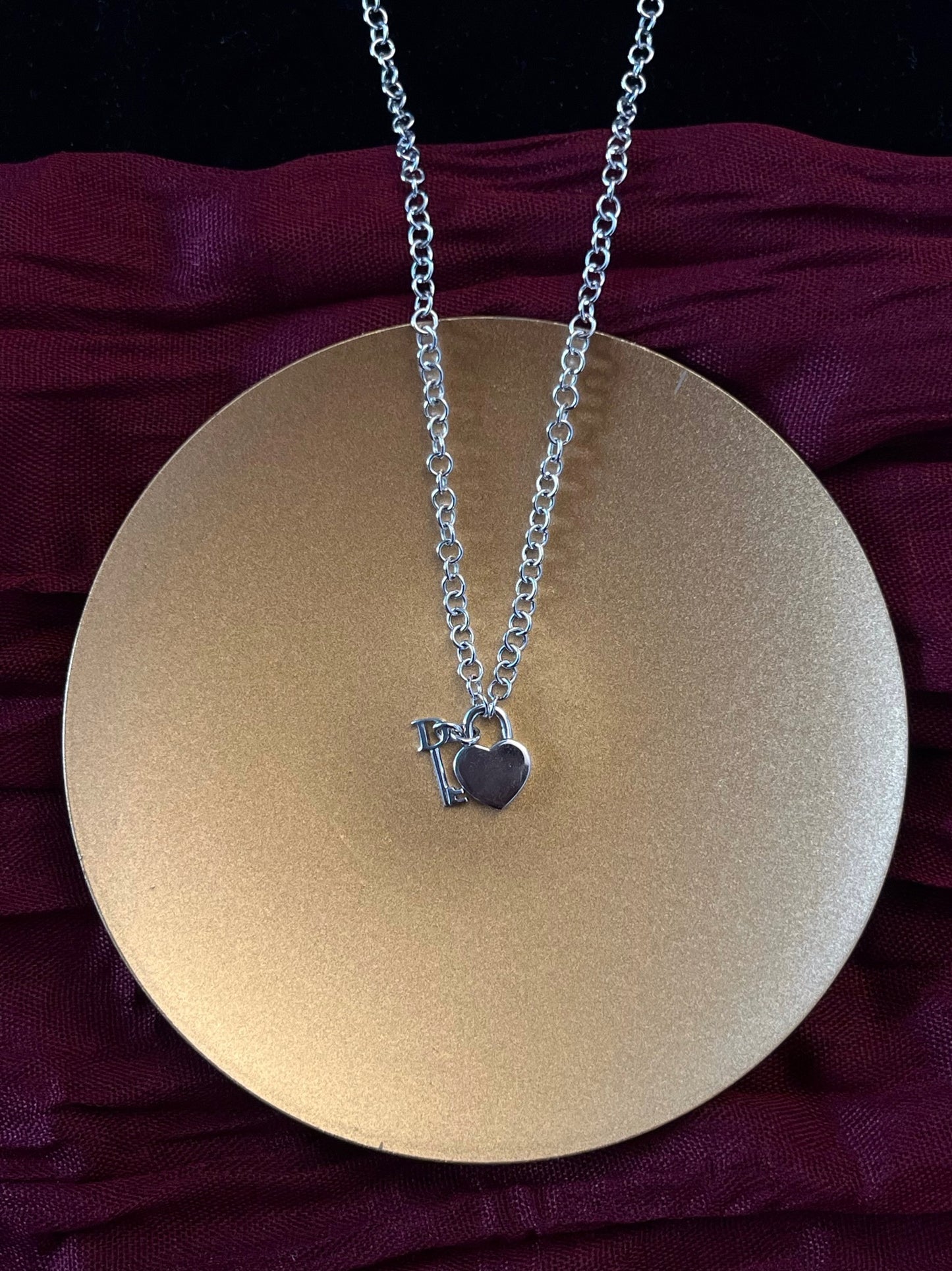 Vintage Dior Silver Heart Lock Necklace