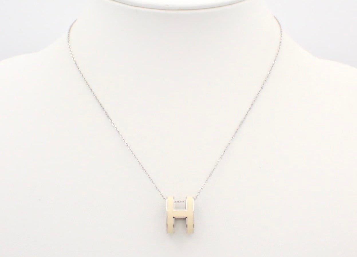 Hermès Large Pop H Necklace in Silver & White