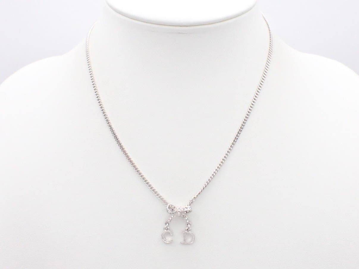 Vintage Dior Crystal CD Heart Charm Necklace – Silver Tone