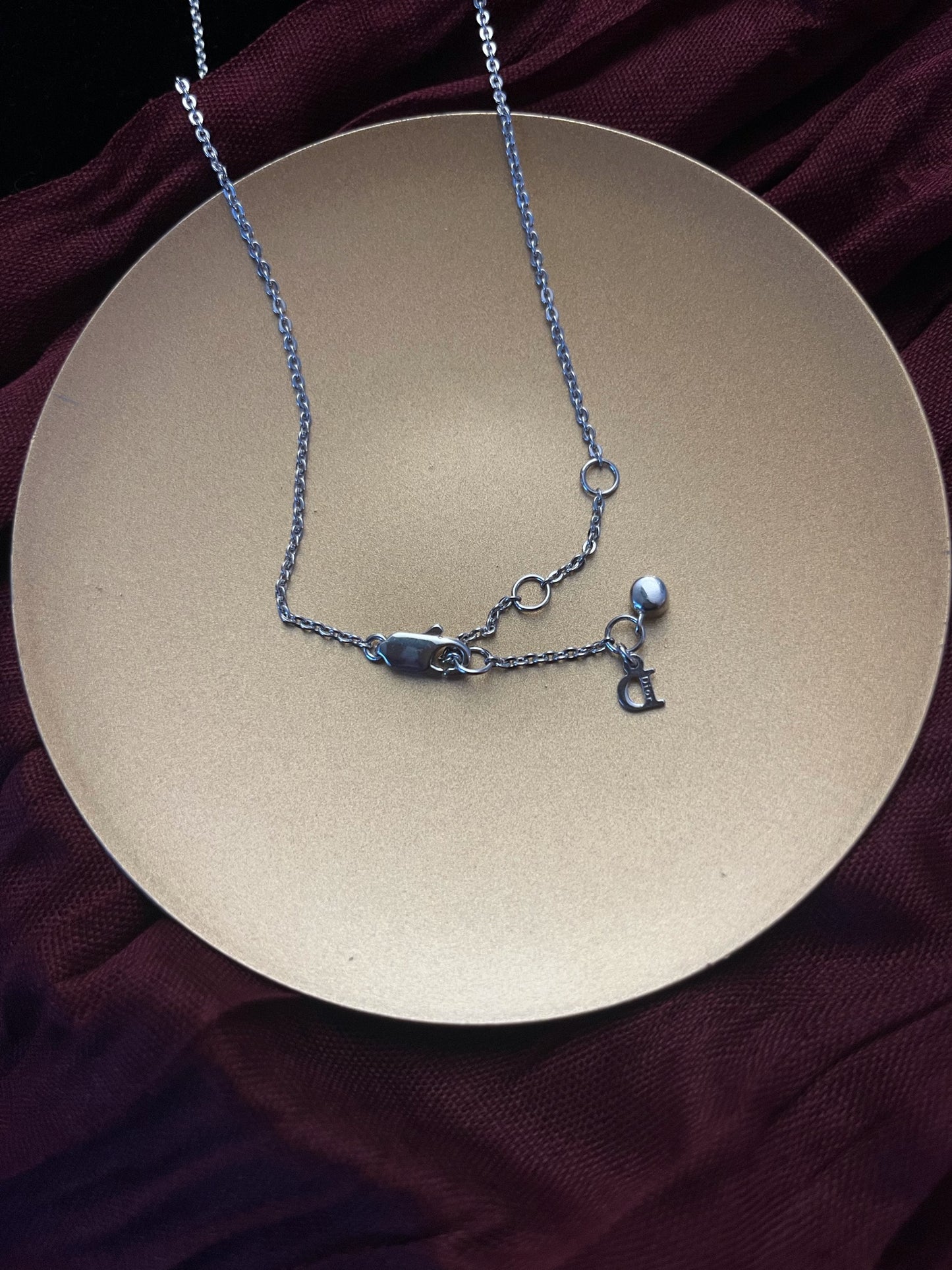Vintage Dior Silver Bow & Crystal 'D’ Logo Pendant Necklace