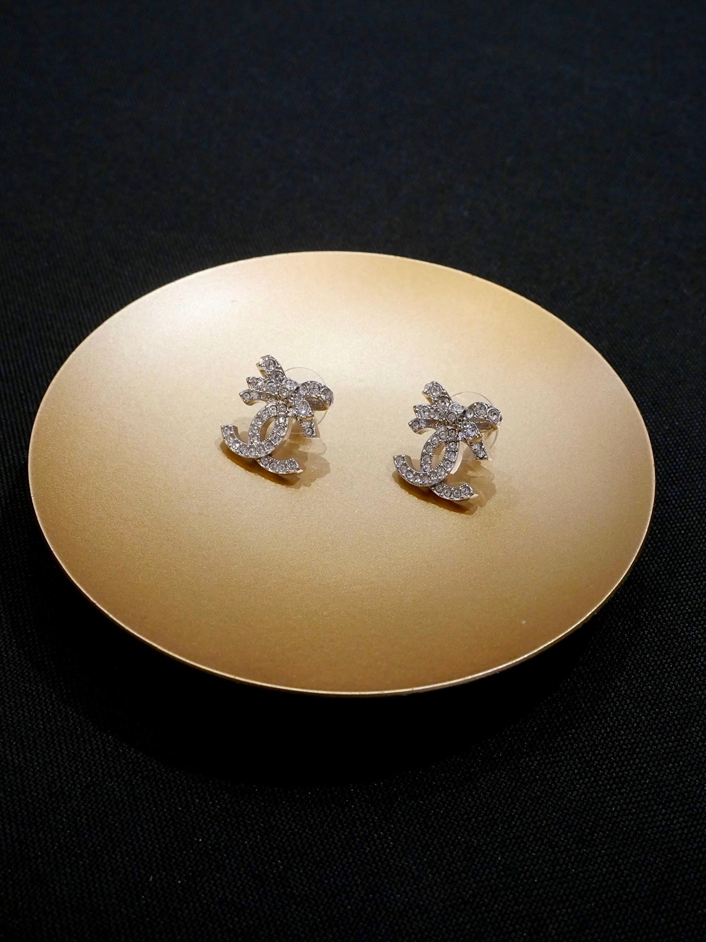 Chanel 2024 Crystal-Embellished Bow CC Stud Earrings