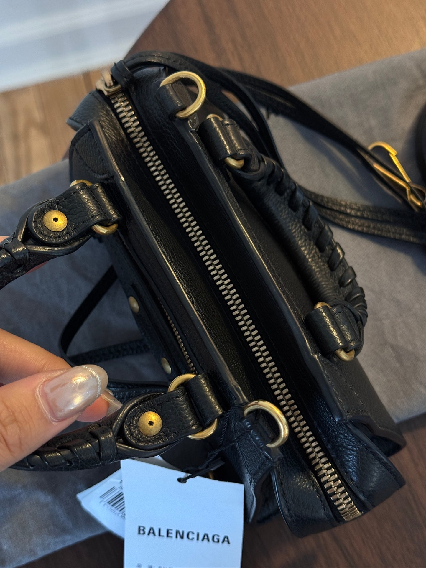 Balenciaga Black Leather Mini City Bag with Gold Hardware (With Pouch)