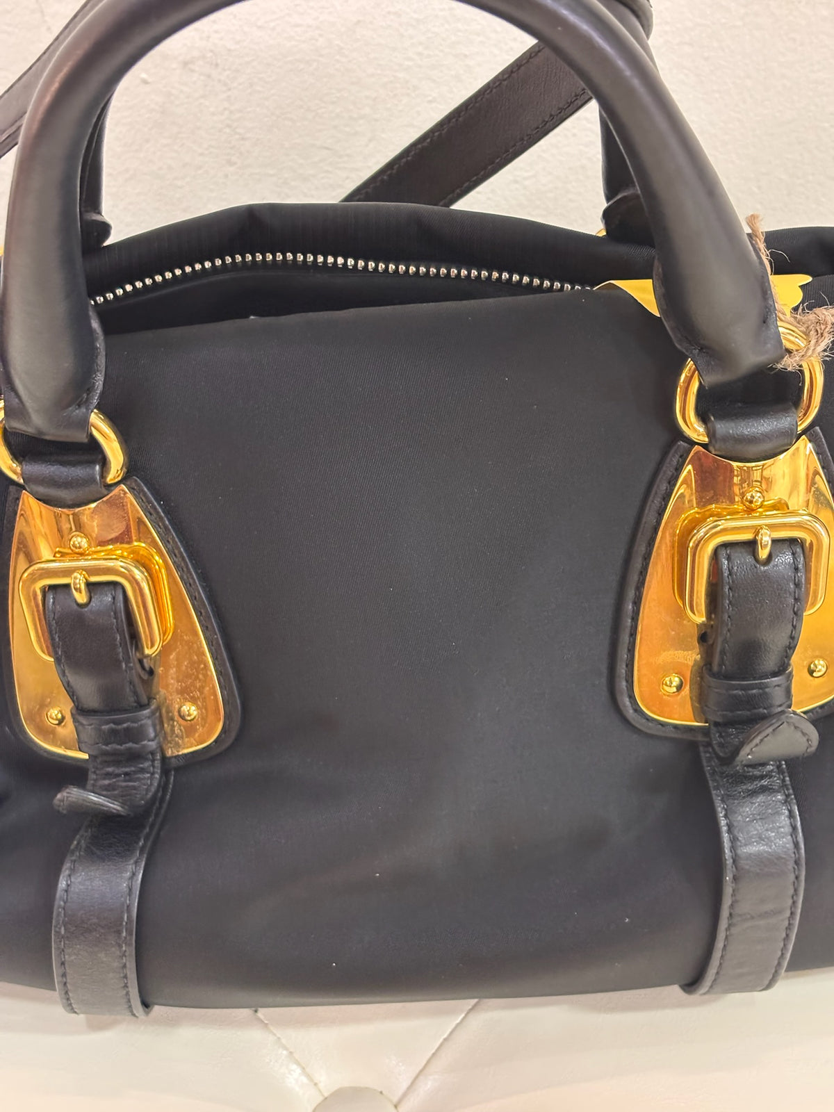 Prada Tessuto Leather and Nylon-Trim Handbag – Black