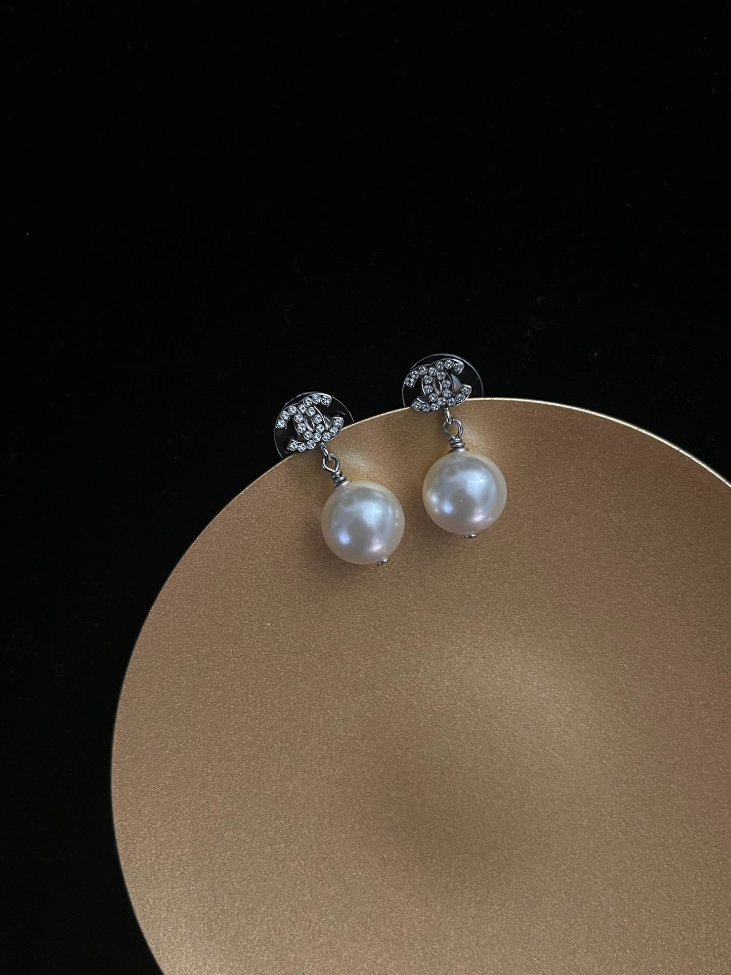 Vintage Chanel 2022 Crystal & Pearl CC Stud Earrings