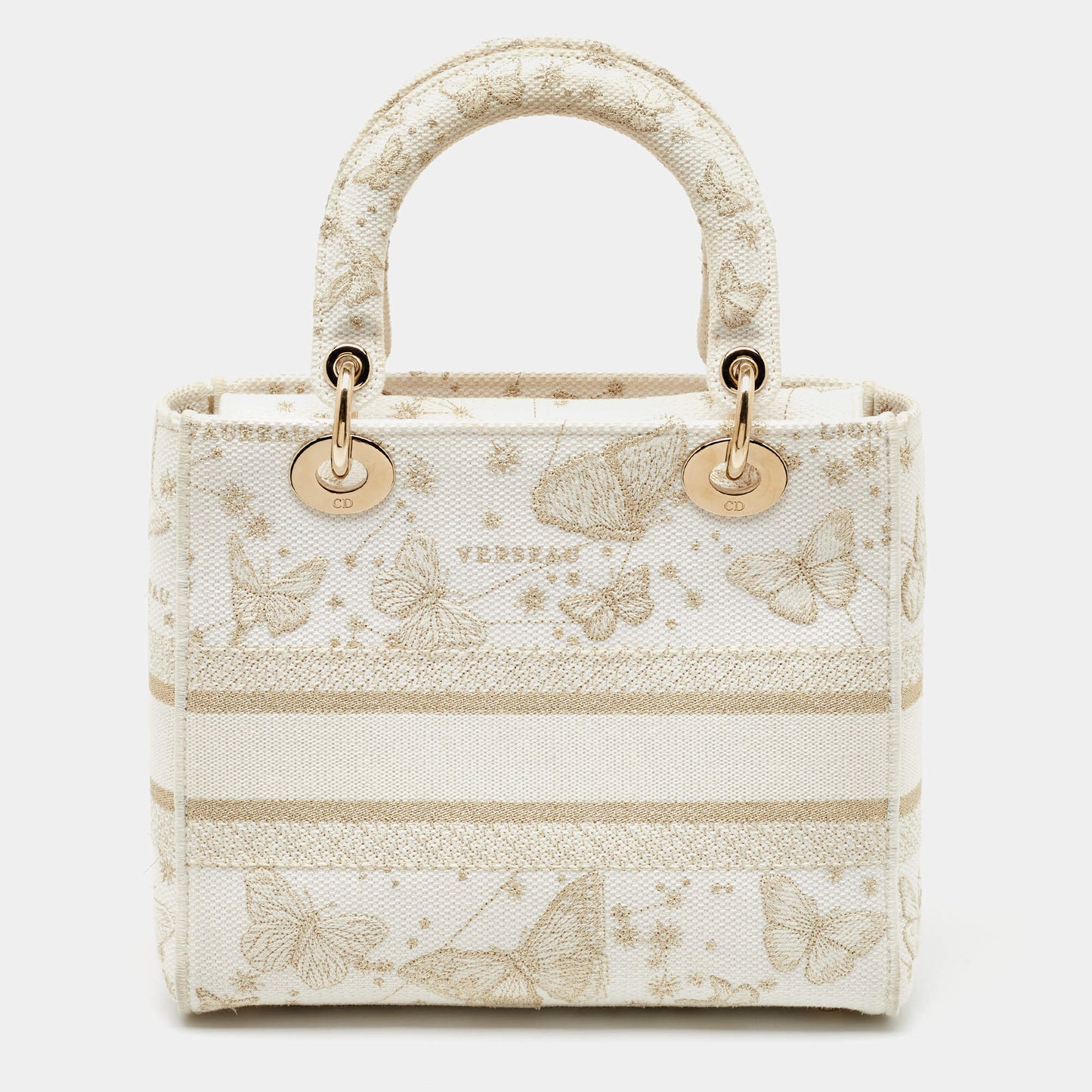 Dior Christmas Edition White Embroidered Canvas Zodiac Small Lady D-Lite Bag