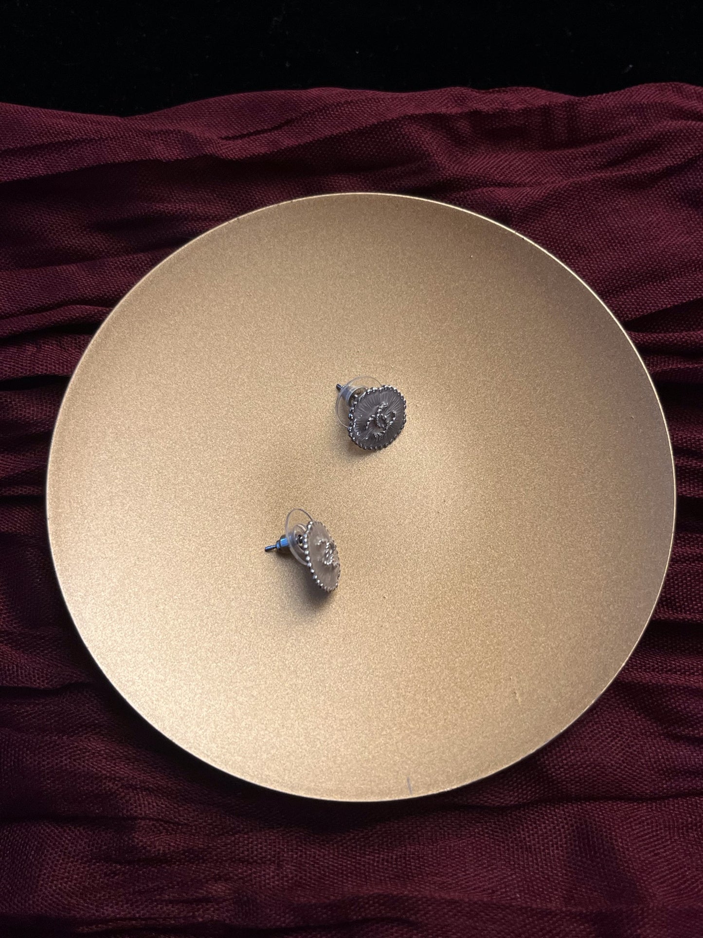 Chanel 2015 Vintage Silver CC Textured Stud Earrings