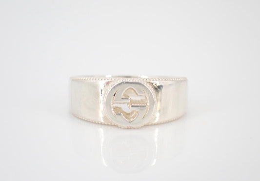 Gucci Vintage S925 Silver Wide Band Logo Ring