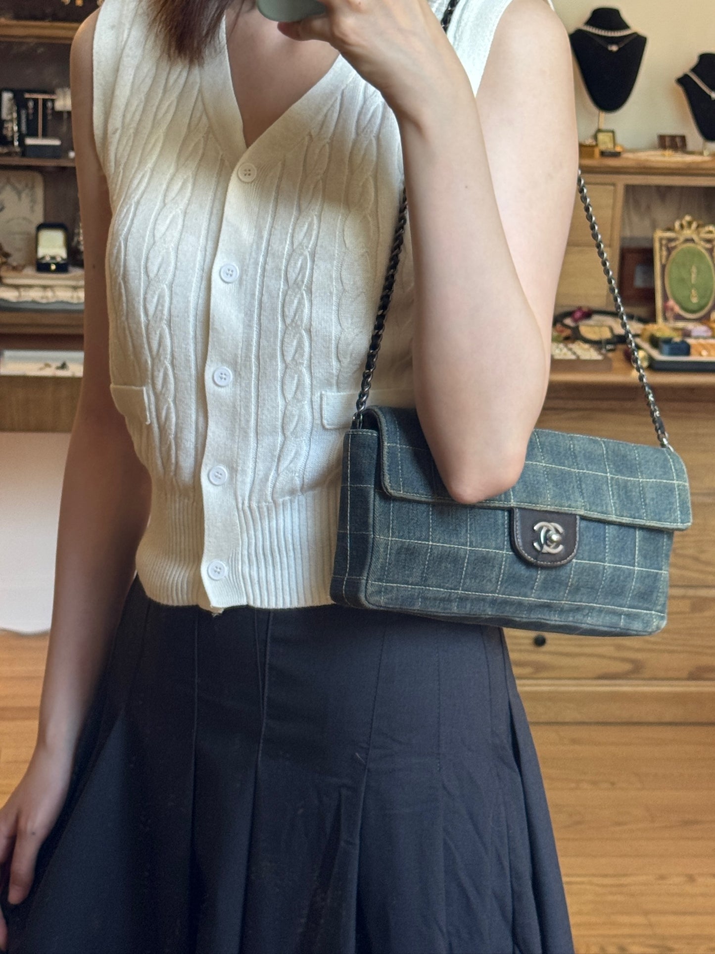 Chanel Dark Blue Denim Chain Flap Shoulder Bag