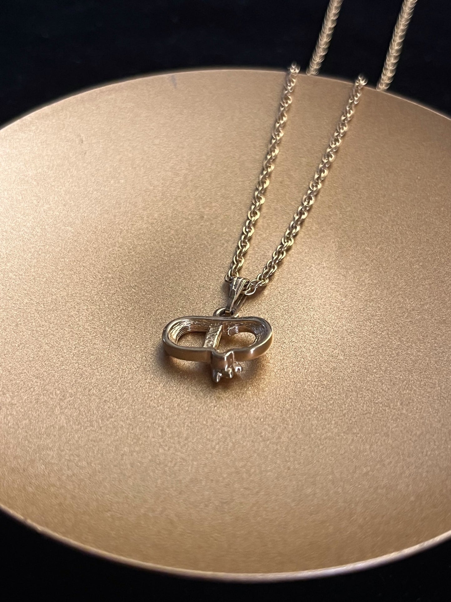 Vintage Dior Gold CD Logo Bee Charm Necklace