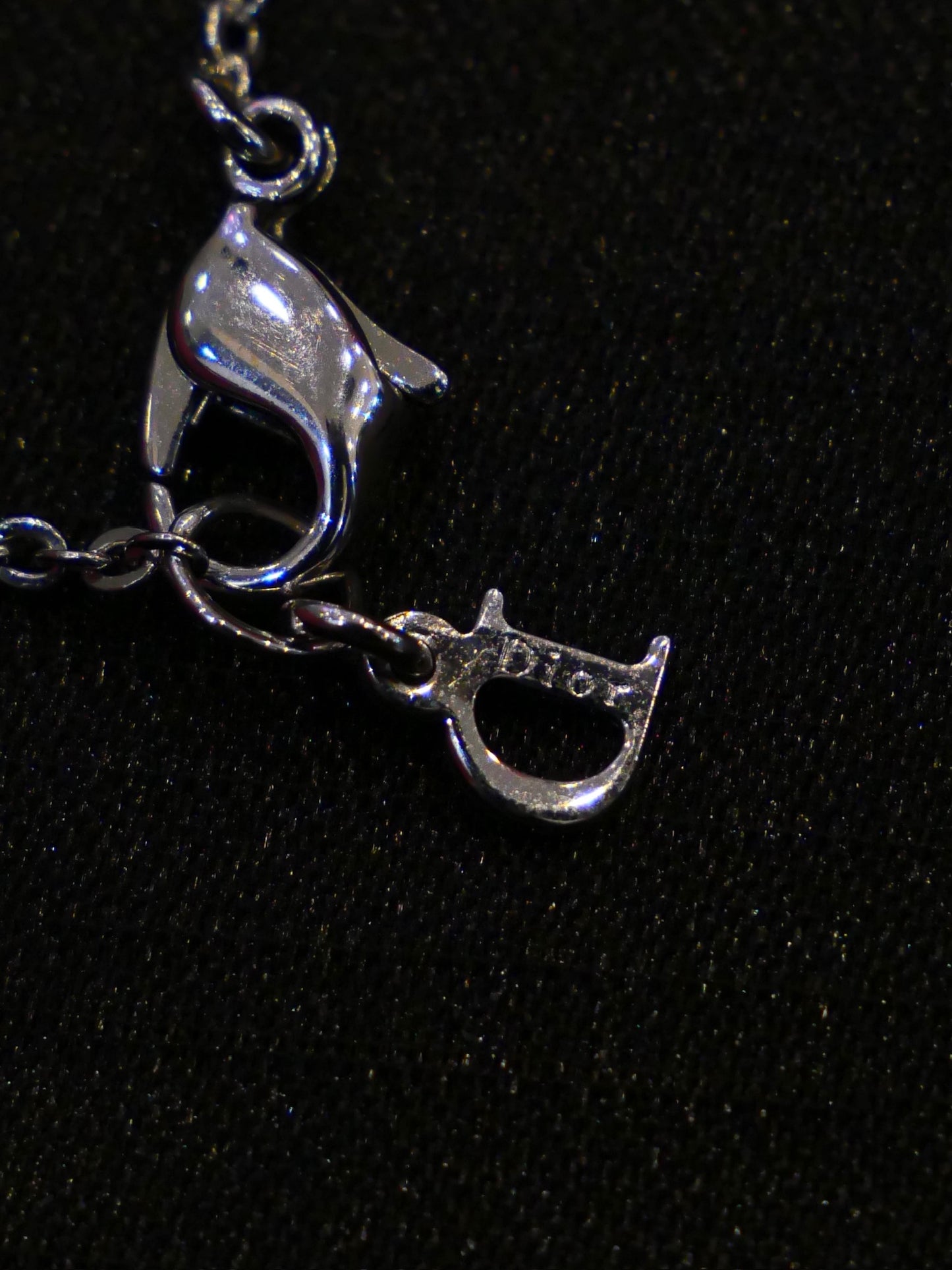 Vintage Dior Crystal Logo & Rose Charm Adjustable Choker Necklace