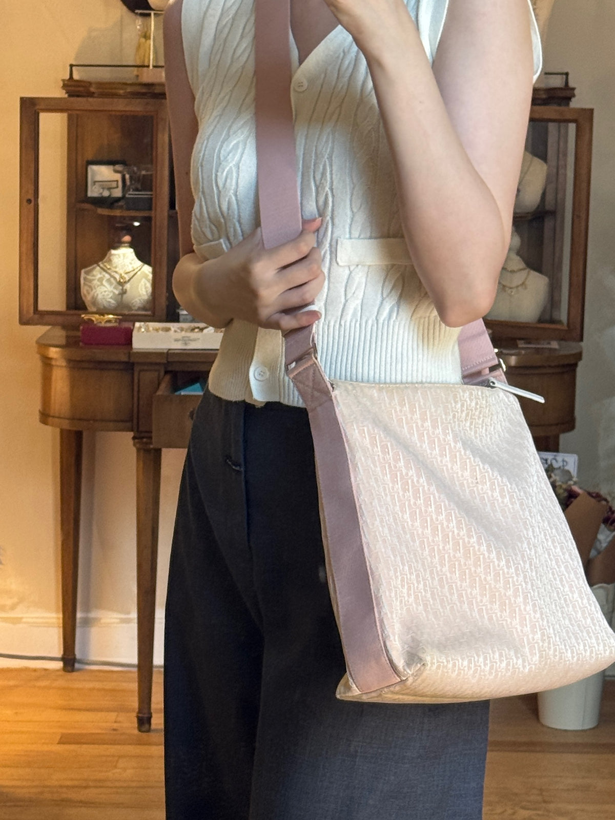 Dior Trotter Oblique Pink Canvas Shoulder Bag