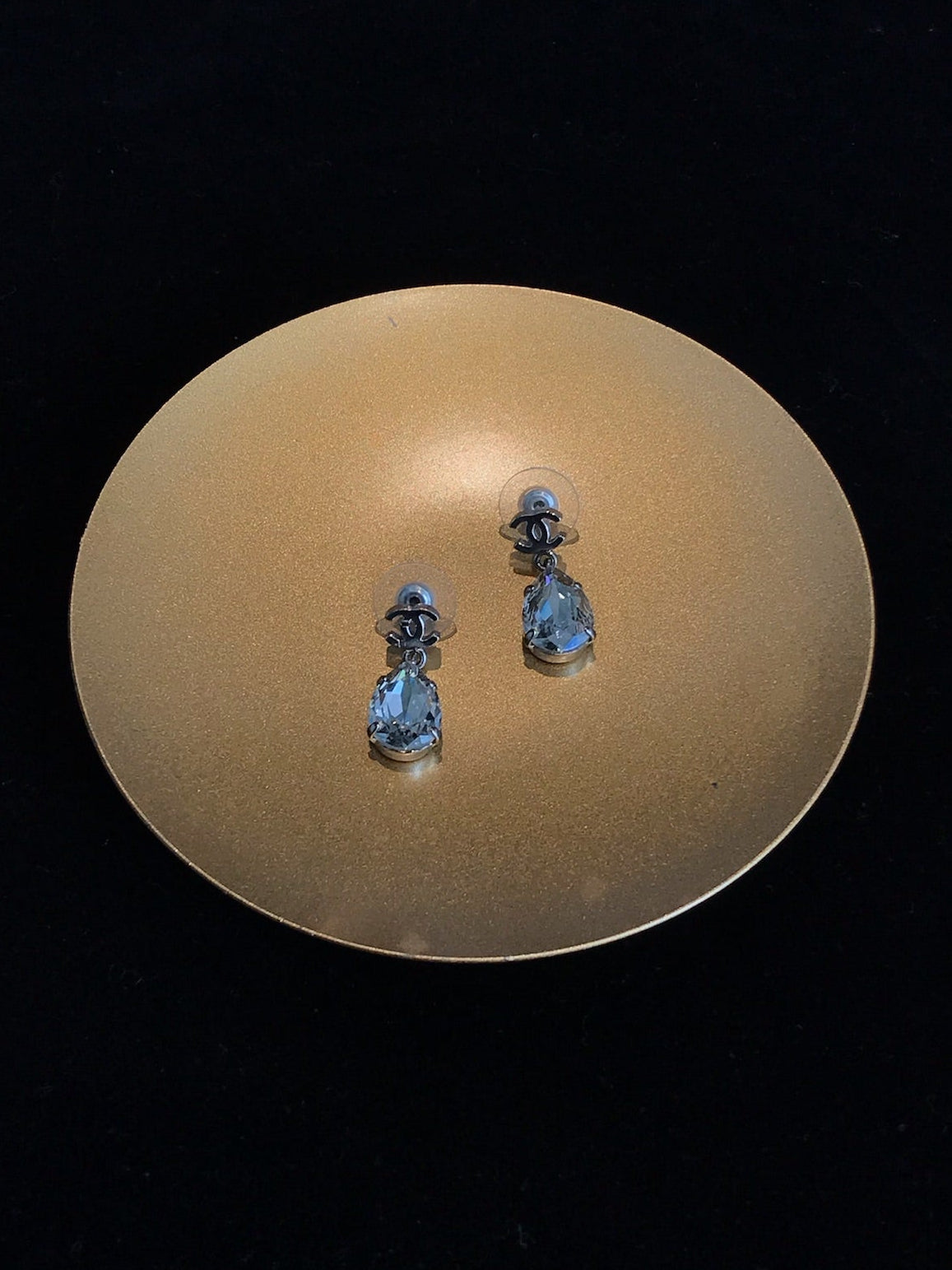 Chanel 2012 Silver Double C Diamond Drop Earrings