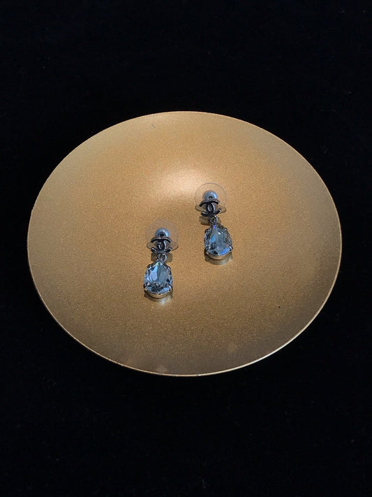 Chanel 2012 Silver Double C Diamond Drop Earrings