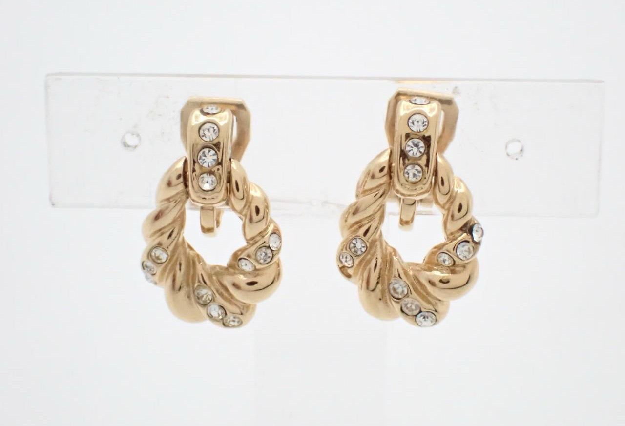 Dior Gold-Tone Crystal Rope Hoop Clip-On Earrings