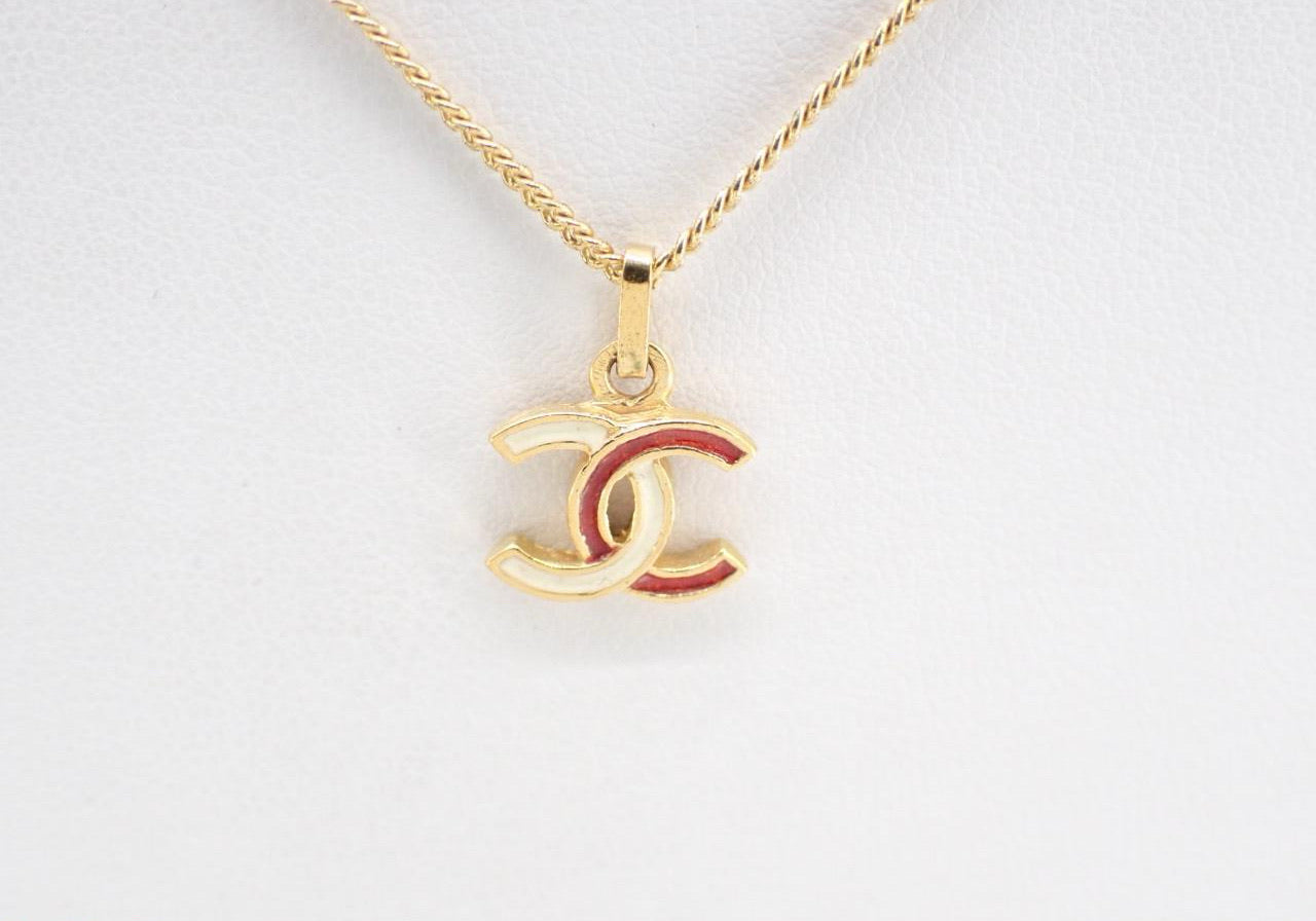 Chanel 1980s Gold-Plated Red Luck CC Necklace
